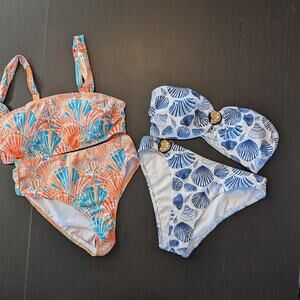 Bikini Bundle Small Shell Print Coastal Mermaidcore Swimwear 2 Sets Resort Beach